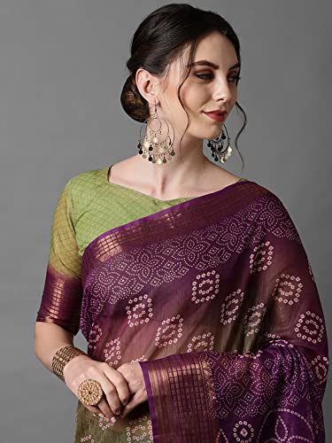 Image of AKHILAM Bandhani Print Linen Saree With Unstitched Blouse Piece for Women (SONPR1 Parent)