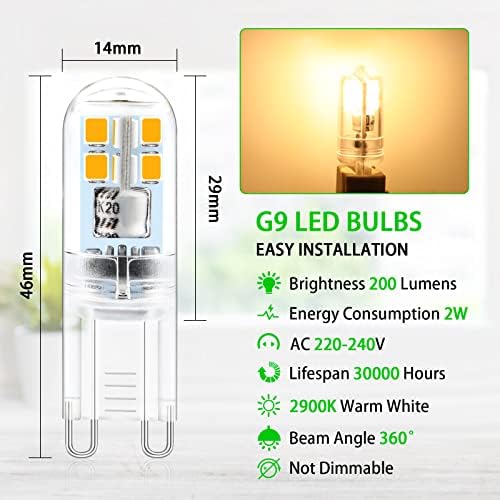 Creyer G9 Led Light Bulbs,2W 200LM, Equivalent to 20W Halogen, Warm White 2900K, G9 Socket Led Lamp, Energy Saving Led Bulbs, AC 220-240V, Non-Dimmable (Pack of 6)