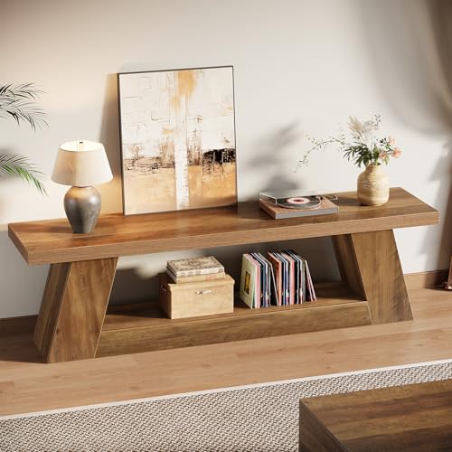 Tribesigns 63" TV Stand for TVs up to 75", Rustic Wood Media Console with Storage Shelves, Entertainment Center Television Console for Living Room, Bedroom, Brown