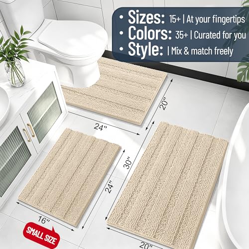 Image of Smiry Thick Chenille Bathroom Runner Rugs 44x24, Extra Absorbent Striped Bath Mat, Machine Washable, Rubber Backing, Long Bath Rugs for Tub & Shower, Modern Home Decor Accessories, Sand