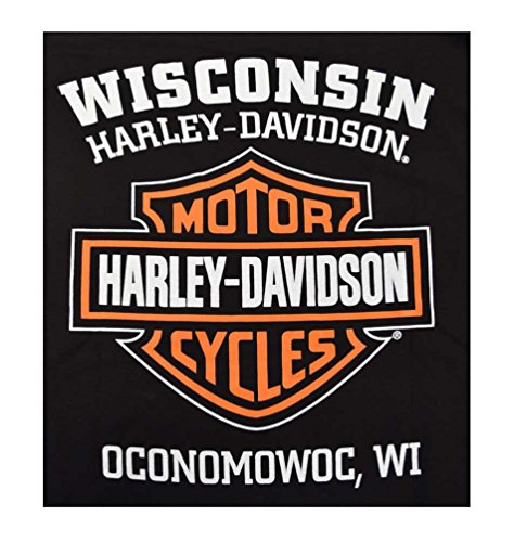 Harley-Davidson Men's Elongated Orange Bar & Shield Black T-Shirt 302902852