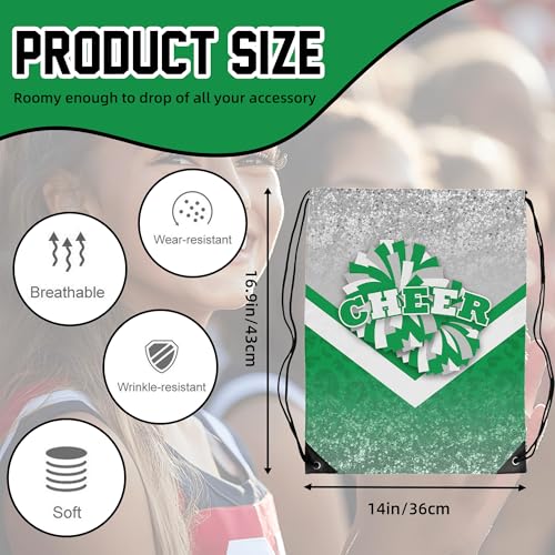 Cheer Drawstring Backpack Cheerleading Drawstring Gym Bag Cheer Accessories Cheerleader Gifts for Cheerleaders 1Pcs (Silver&Green)2