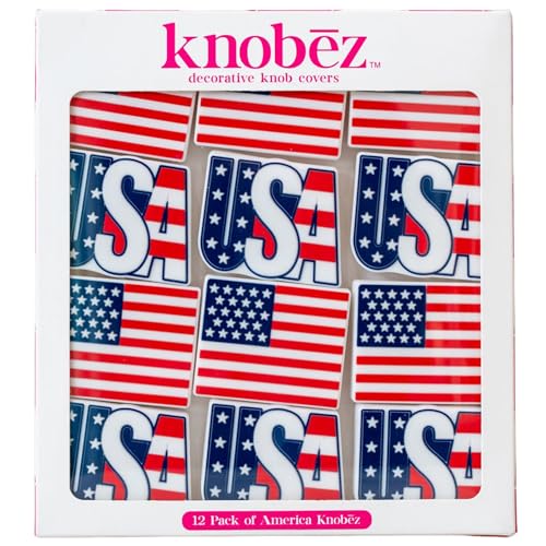 Knobz: Decorative Knob Covers - America - 12pk - Stretch Over Hardware Decorations Patriotic Seasonal-Summer Kitchen-Bathroom-Dressers-Home