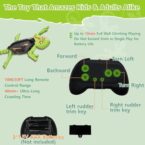 Logth Wall Climbing Gecko RC Car Toy – Remote Control Robot Lizard for Kids, Anti-Gravity Wallcrawler with LED Eyes, Rechargeable Gecko Bot, Cool Birthday for Boys Girls Ages 3-8 - Image 9