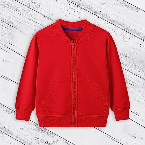 Toddler Boys Jacket Toddler Kids Baby Outwear Long Sleeve Round Neck Solid Color Jacket Zipper Hooded (Red, 5-6 Years)2