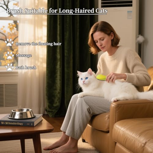 Image of Cat Brush for Shedding - Perfect Grooming Tool for Long-Haired Cats | Deshedding & Hair Remover for Indoor Pets (Yellow)