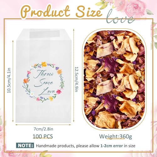 FunooFuno 100 Sets Wedding Confetti Bags Kit for 90-100 Guests Includes 360g Natural Dried Flower Rose Petals Glassine Envelopes Paper Confetti Bags for Wedding Anniversary(Throw Some Love) by FunooFuno - Image 2