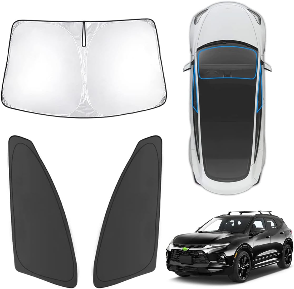 Karltys 3PCS Windshield Sun Shade for 2019-2026 Chevy Chevrolet Blazer, 210T Thickened Front and Side Window Sunshade Cover Custom Fit Blazer, Foldable Sun Visor Protector Keep Your Car Cool