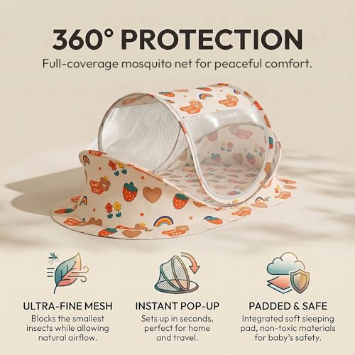 Image of StarAndDaisy Baby Mosquito net with Mattress for Baby, Portable Baby Lounger for Kids, Breathable mesh Mosquito Net. (Rainbow)