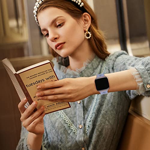 Yaxin 3 Pack Slim Sport Bands Compatible With Fitbit Versa/Fitbit Versa 2/Fitbit Versa Lite Band For Women,Silicone Lace Replacement Straps For Fitbit Versa Smart Watch,Alaskan Blue/Gray/Lavender Gray #TOP4