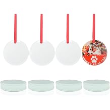 PYD Life 24 PCS Sublimation Ornament Blanks Glass 3 Inch Round Ornament with Red Ribbon for DIY Crafting Personalized Home Christmas Decor Bulk