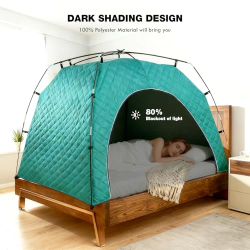 Image of Bed Tent Canopy Bunk Twin Size for Youth and Kids - Portable Warm Sleeping Bed Tents 80% Blackout Pocket Inside, Breathable Private Space Tents Blue(Mattress Not Included)