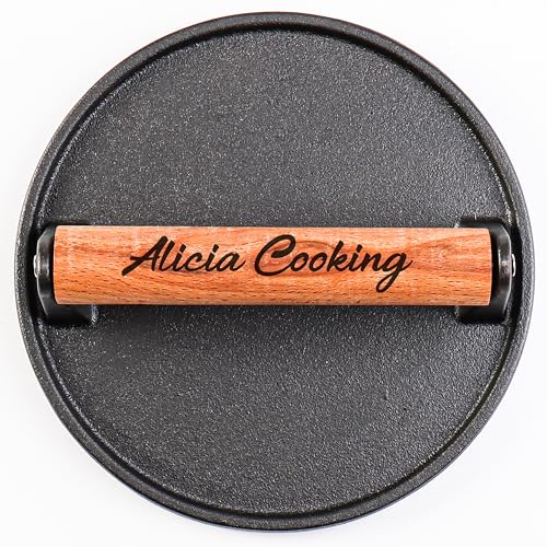 Personalized Heavy Duty Cast Iron Smash Burger Press, Grill Press Barbeque Wedding Housewarming Gift, Engraved Name Family Meat Press Gift for BBQ (Round (7
