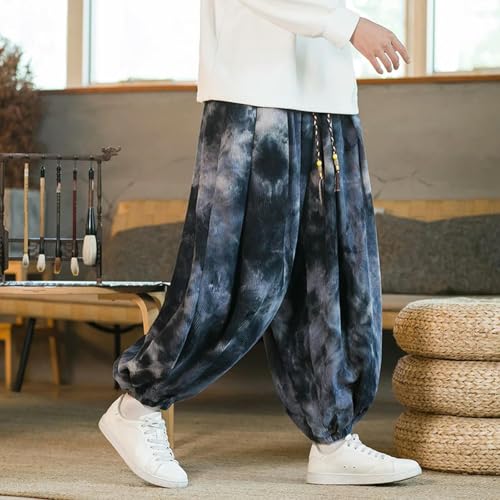 Men Casual Wide-Leg Sweatpants Vintage Elastic Waist Loose Harem Pants Mens Oversized Hip Hop Trousers Streetwear2