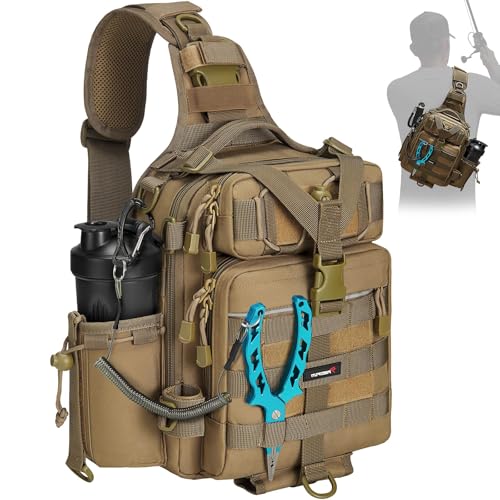 Piscifun Water-resistant Outdoor Tackle Bag Single Shoulder Fishing Tackle Storage Bags Durable Handbag Crossbody Messenger Bag Multifunctional Bags For Camping Hiking Cycling Travelling Khaki
