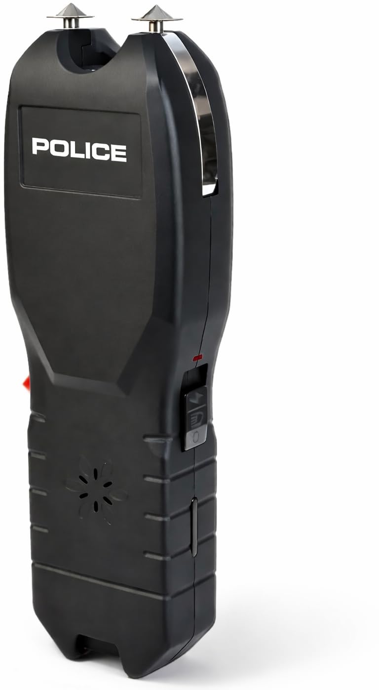 POLICE Stun Gun for Self Defense 2101 – High Voltage Rechargeable with LED Flashlight & Siren Alarm – Compact & Heavy Duty – Personal Security for Women & Men – Black