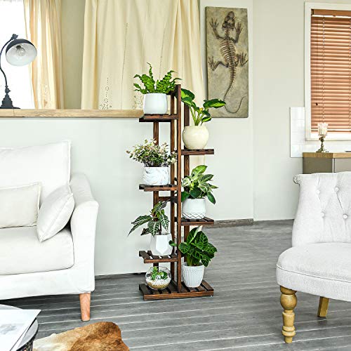 Mkono Wood Plant Stand 6 Tier 7 Potted Plant Shelf Indoor Outdoor Tall Multi-Tiered Flower Pot Holder Modern Ladder Storage Rack Display Planter For Patio Garden Corner Balcony Living Room, Brown #TOP3