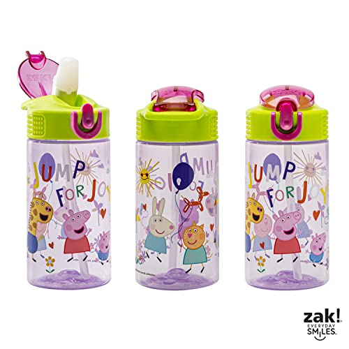 Zak Designs Peppa Pig Kids Water Bottle For School Or Travel, 16Oz Durable Plastic Water Bottle With Straw, Handle, And Leak-Proof, Pop-Up Spout Cover (Peppa & Friends) #TOP6