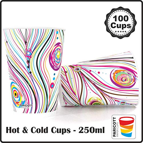 Image of PARICOTT 250ml - 100 Cups | Morpankh Printed Paper Cups | Eco-Friendly Disposable Glasses for Cold Drinks, Juice, Water, Cocktail - Ideal for Parties, Events, Travel, Use & Throw
