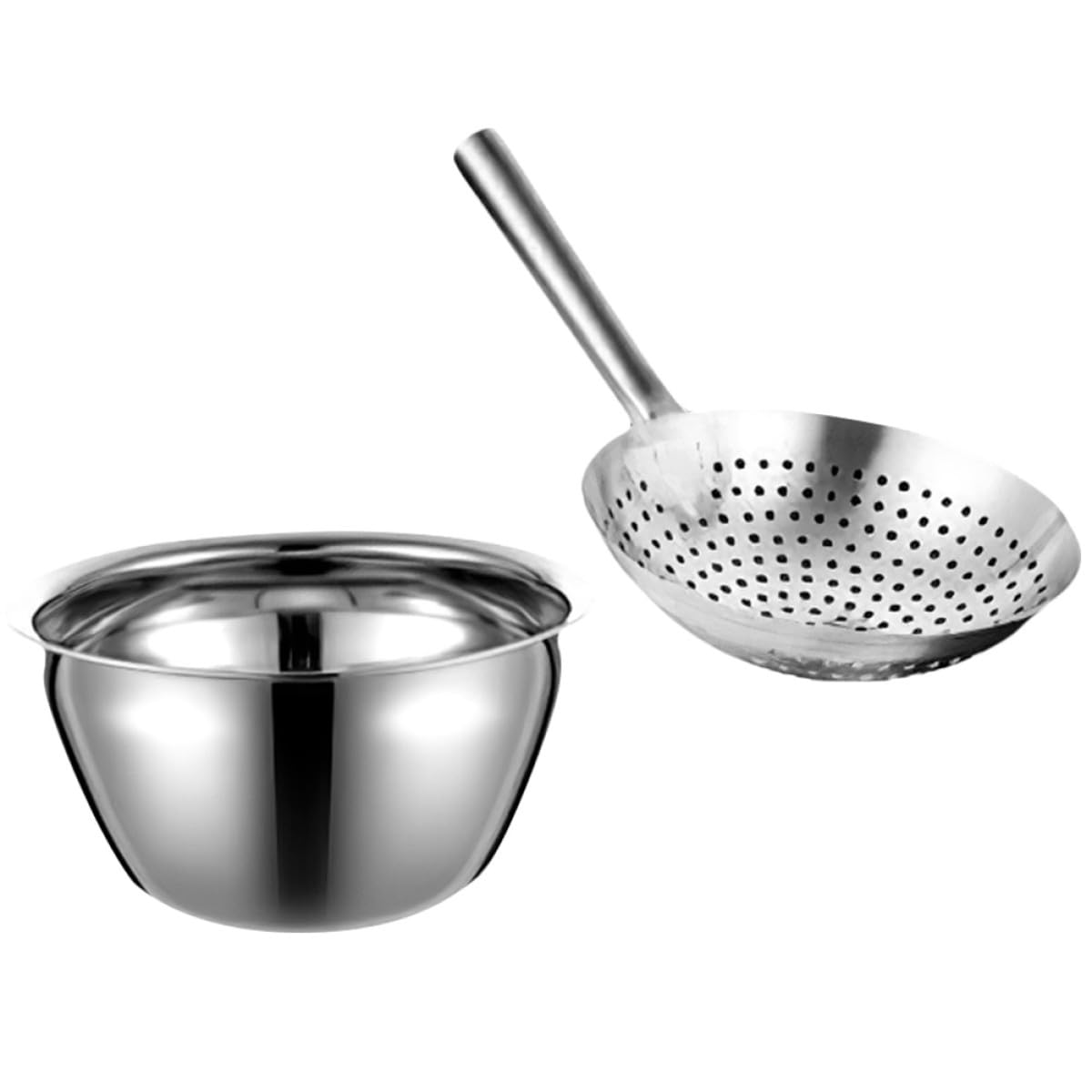 SHINEOFI Colador de Malla de Cocina de Acero Inoxidable 24 CM y Recipiente para Aceite Profundo de 23 CM Filtro Multifunción para Freír Utensilios de Cocina Profesional y Contenedor de