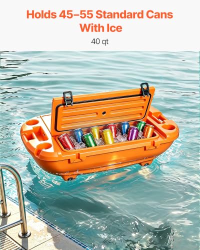 Image of VEVOR Floating Cooler 40 QT Floating Ice Chest with Wheels & Tow Rope, Premium LLDPE Amphibious Beverage Cooler for Water & Land, Stable Cruising on Lake, River, Seashore, Beach, Kayak
