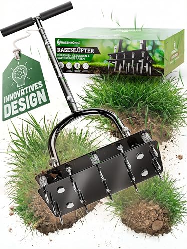 RASENKÖNIG Rasenlüfter Pro | Innovative Aerifiziergabel | Rasenbelüfter Vertikutierer und Aerifizierer für Rasenbelüftung | Premium Gartengerät zum Rasen belüften und auflockern – Selbstreinigend
