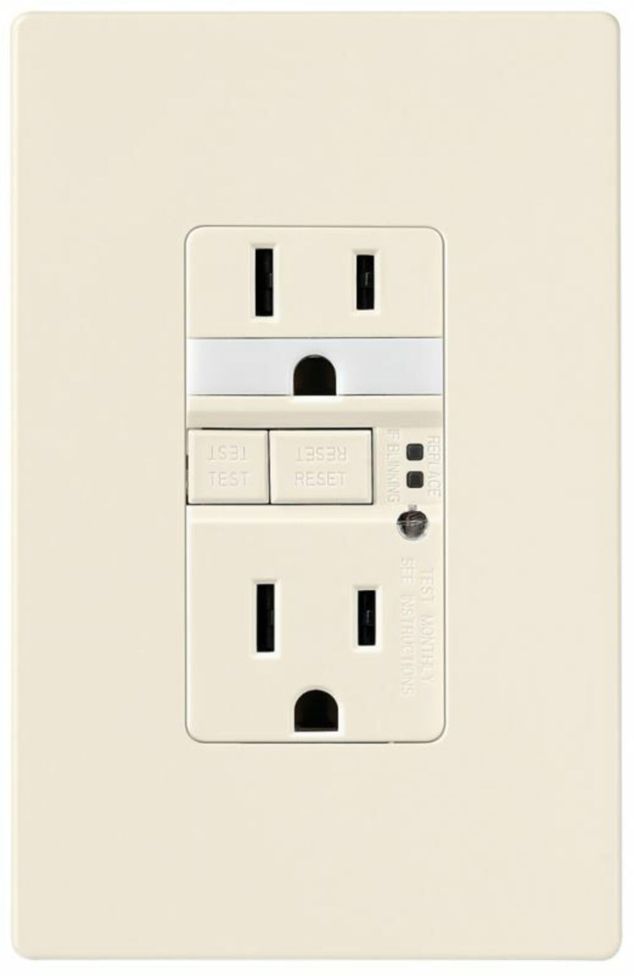 GFCI Réceptacle duplex inviolable 15A avec plaque murale standard couleur amande