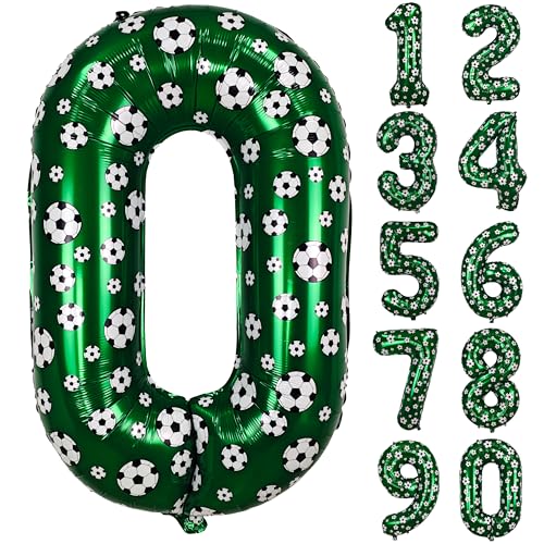 Image of 40 Inch Soccer Number 0 Balloons Large Foil Balloon Number 0 Birthday Deco | World Cup Sports Soccer Theme Decoration For Soccer Party And Boy'S Birthday
