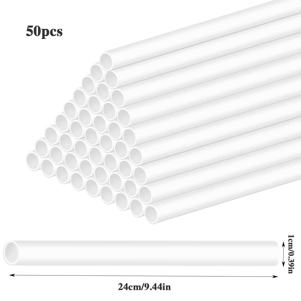 BUYGOO 50Pcs Cake Dowels for Tiered Cakes, Cake Supports for Stacking - Wedding Cake Dowels Plastic Cake Dowel Rod White Cake Dowel Rods Cake Straws for Stacking and Supporting (9.5 Inch)
