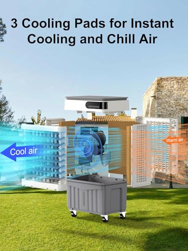 Image of Uthfy Swamp Cooler, 36 Inch Evaporative Air Cooler with 8 Gal Water Tank, 2500 CFM, 120 Oscillation, 3 Modes & 3 Speeds, Remote, 12 H Timer, 4 Ice Packs, Portable Air Conditioner for Indoor