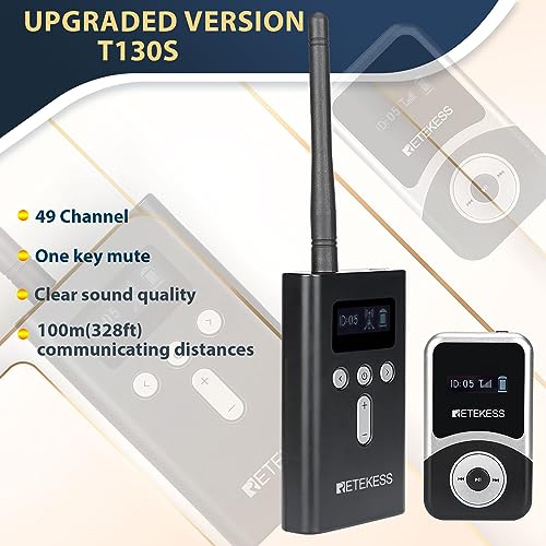 Retekess T130S Sistema de Traducción para Iglesia, Sistema de Audición Asistida con Auriculares D-Shaped para Ambos Oídos, Alcance 100m, Estuche de Carga para 32 Dispositivos, 1 Transmisor y 20 Receptores miniatura 2