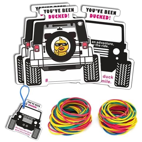 LANBAIHE Duck Tags | You've Been Ducked Card | Duck Duck Tag | Duck Ducking Games Cards 2.6 x 2.55 Size 50 Cards | Car Shape | with 50 Rubber Bands Cover
