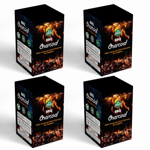 Image of TrustBasket Charcoal Briquettes (5kg) with Free Starter Cubes - Long Burning Barbeque Charcoal with Low Smoke (Used in Grilling /Barbecue, Home) -Set of 4