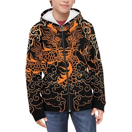 Kid Full Zip Hoodie with Pockets Long Sleeve Pullover Sweatshirt Fall Loose Hooded Jacket Tops for Boys 6-162