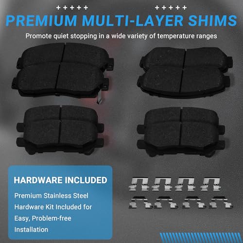 Image of Brake Pads Front and Rear Compatible with 2011-2017 Honda Odyssey Automotive Replacement Brake Pads Semi-Metallic D1521 D1281