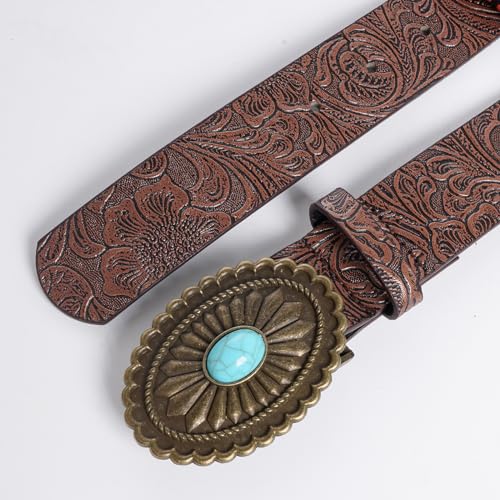 Women Men Western Leather Belt Vintage Medieval Turquoise Buckle Belt Cowgirl Cowboy Country Boho Waist Belt4