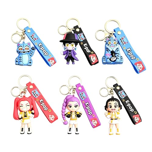 LMHRZH 6Pcs Demon Movie Hunters Keychain for Womens Cute Cartoon Keychains Accessories Wristlet Car Charms Bag Charm Backpack Key Chain