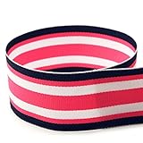 USA | American Made 1-1/2“ Navy Hot Pink Surf Board Striped Grosgrain Ribbon (Navy Blue, White,...