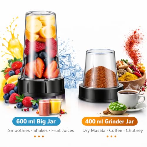 Image of Electrofox Belndo+ 2 Jar Bullet Nutri 750 W Juicer Mixer Grinder (2 Jar Nutri Blendo+ | 2 Jars | Black) 4 Year Warranty