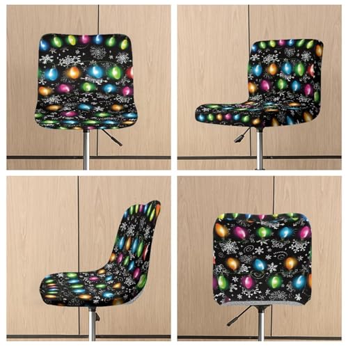 Image of Christmas Lights Bar Stool Covers with Backs Dining Room Square Swivel Barstool Chair Seat Set of 2 Non-Slip Counter Height Chair Covers Xmas Decor