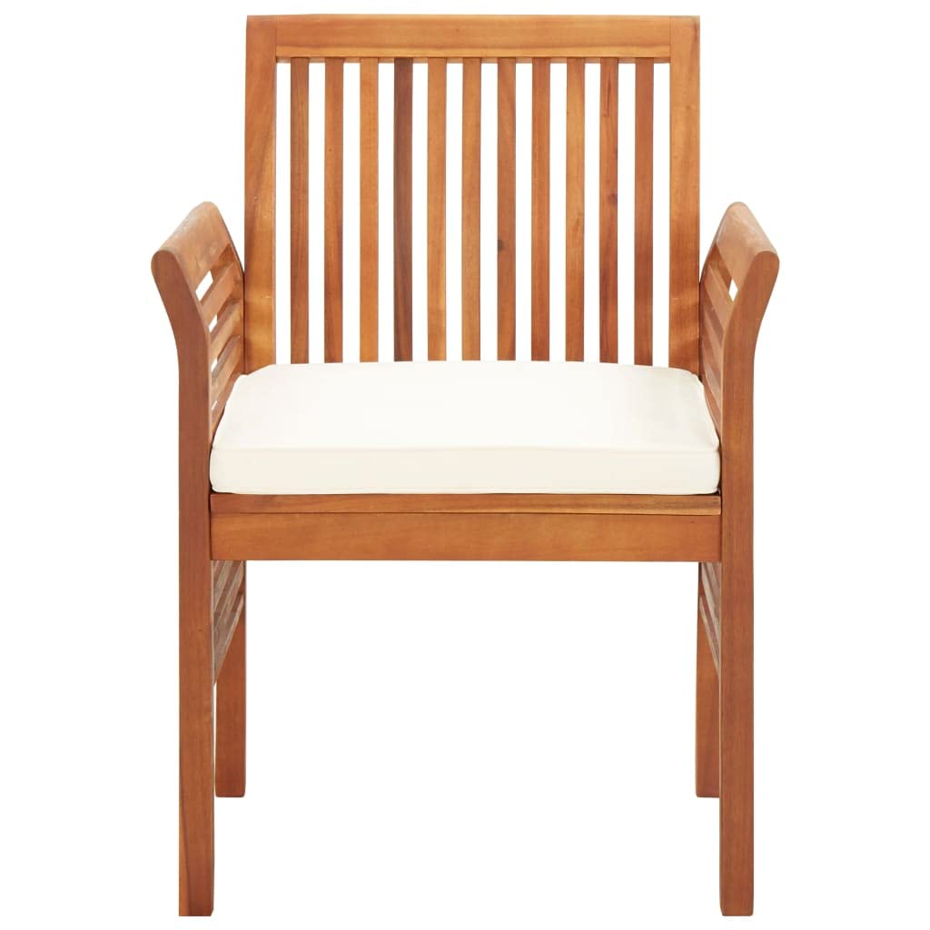Juego de muebles de jardín (7 piezas, madera de acacia, 215 x 90 cm, con cojines de color crema, resistente a la intemperie, para terraza, balcón o jardín de invierno)