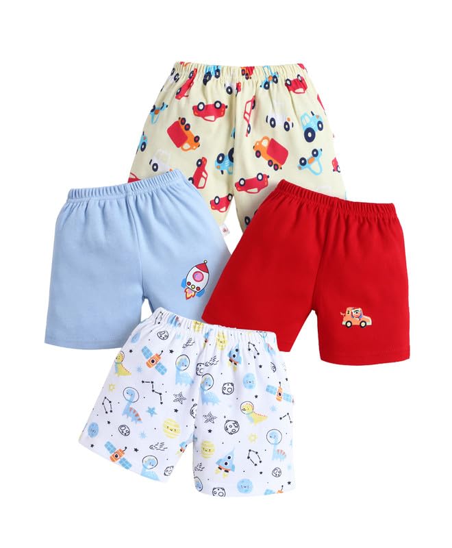 Image of BUMZEE Boys Regular Fit Cotton Graphic Print Regular Above Knee Length Shorts Pack of 4