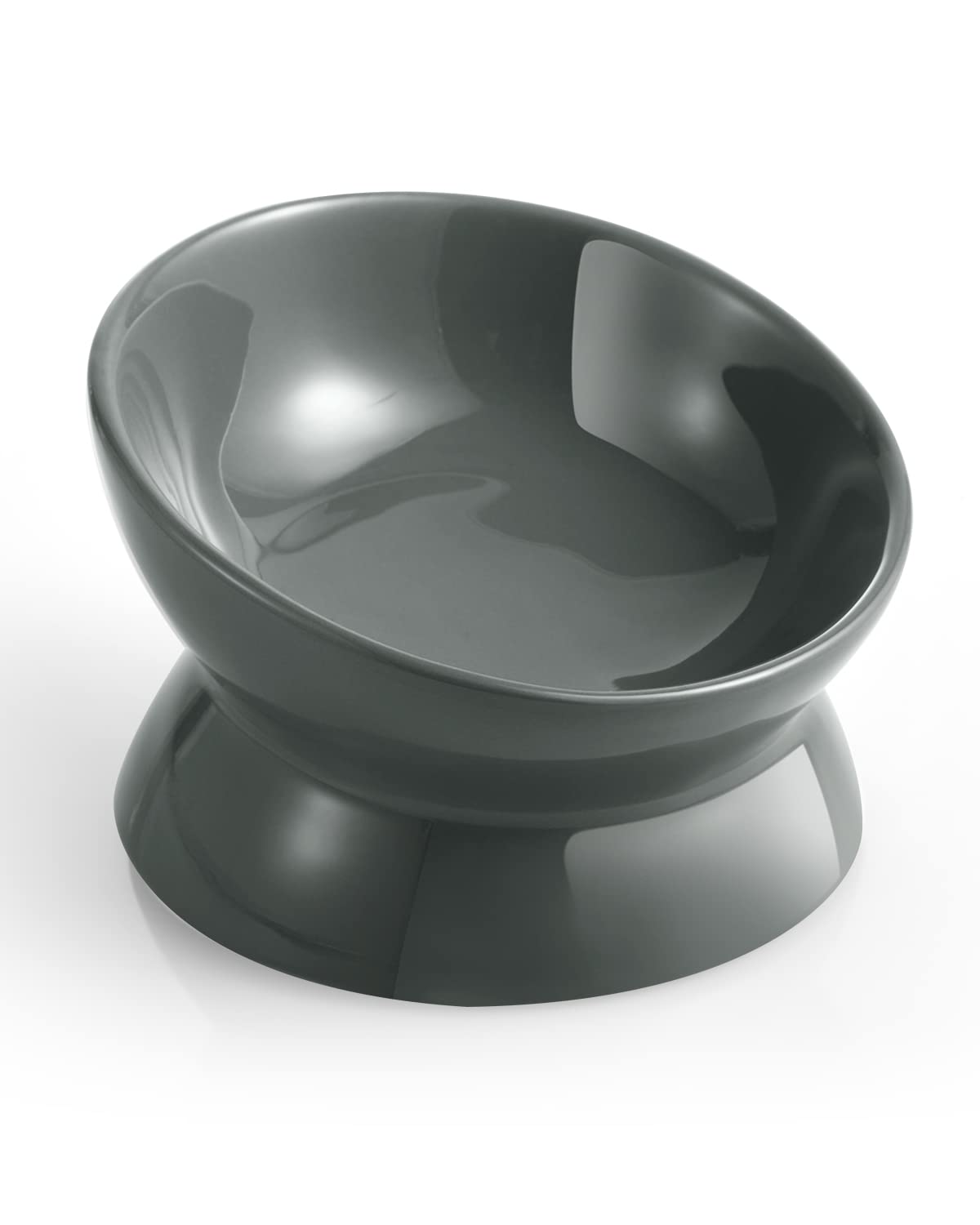 LoeJan Elevated Cat Food Bowl, 5 Oz Ceramic Raised and Tilted Water Bowl, Anti Vomiting and Protect Pets' Spines Dishes for Small Dog, Fat Faced Cat, Kitten (Gray, 1 Pack)