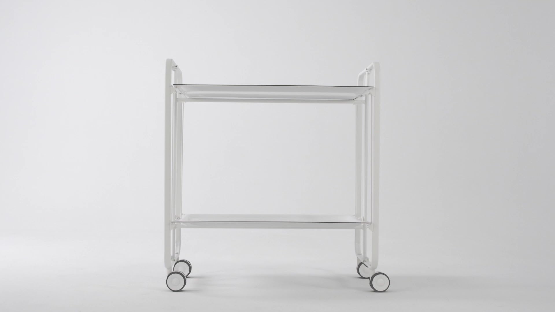 DON HIERRO - Table roulante Pliante Bauhaus châssis Blanc, 2 Plateaux-Blanc