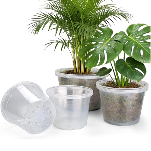 WTXHOP 15 Pack 8/10/12 Inch Large Clear Nursery Pots with Drainage Hole Plastic Plant Pots for Seedling Flower Vegetable Indoor Outdoor Gardening Used as Liner Inside Decorative Pot (8 10 12 inch)