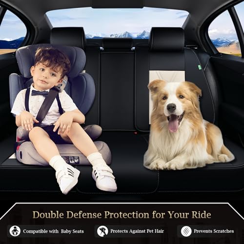 Image of FLORICH Rear Automotive Seat Covers Leather Car Seat Covers Waterproof Back Seat Cover Universal Seat Cushion Protector for Most Cars Trucks SUV-Black&Beige