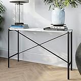 Henn&Hart Contemporary Metal Console Table with Faux Marble Top in Blackened Bronze
