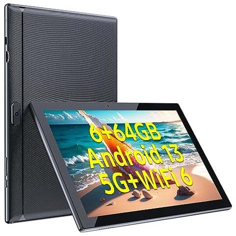YQSAVIOR 10 inch Tablet, Android 13 Tablet PC, 6GB RAM 64GB ROM Tablets, 2.0GHz Processor, 1280×800 HD IPS Screen, Bluetooth, Dual Camera, Dual Speaker, WiFi 6 Tablet Computer 6000 mAh, Black Cover