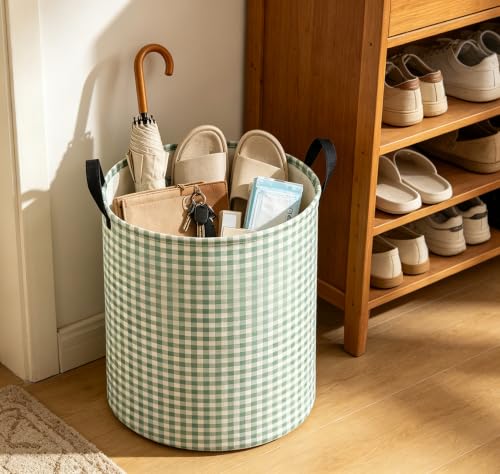 Image of 19.7 inch Laundry Basket,Dirty Clothes Hamper,Waterproof Storage Bin,Room Decor,Gift Baskets(Little Green Grid)