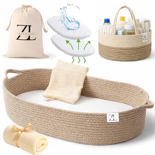 Image of ZEAL'N LIFE Baby Changing Basket for Baby Dresser, Moses Basket for Babies, Diaper Basket, Baby Blanket, Foam Diaper Changing Pad for Dresser, Unisex Baby Moses Basket, Diaper Changing Pad